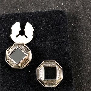 Black onyx and silver button covers/ cuff links